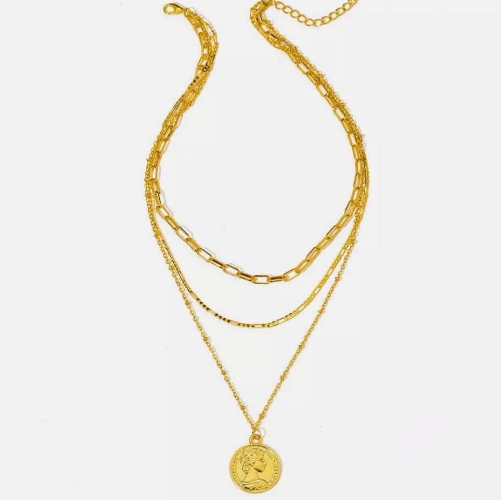 Multilayer Big Coin Pendant Chunky Chain Necklace - Picture 8 of 9